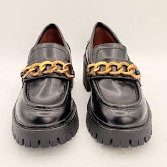 ZARA Black Vegan Leather Chunky Chain Loafers Platform Lug Sole Shoes Size 40 - Picture 1 of 10
